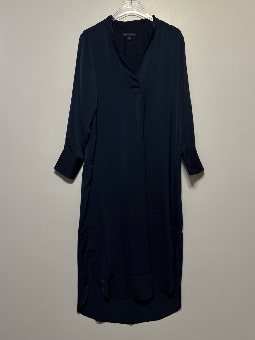 Banana Republic Factory Satin Navy V-Neck Midi Dress Medium